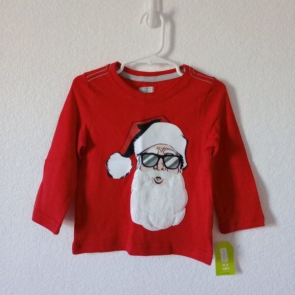 NWT Crazy 8 Toddler Boy Santa Face Long Sleeve Red Tee size 18-24 months - Picture 1 of 7